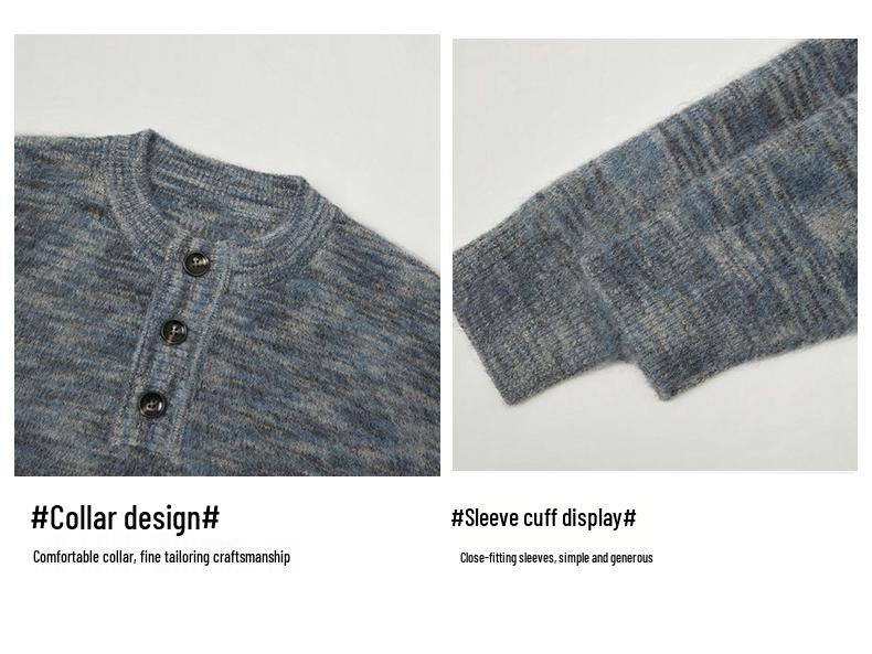 Men's Autumn/Winter Gradient Henley Sweater - Loose, Trendy Knitted Pullover