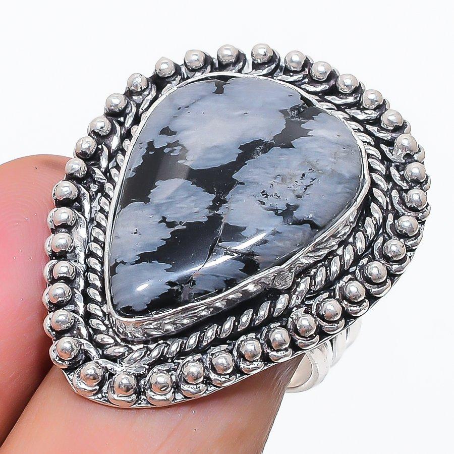 

Natural Snowflake Obsidian 925 Sterling Silver Jewelry Ring Size 8.5 j3t56
