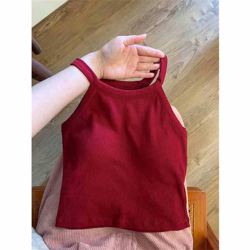 Korean Style Spicy Halter Neck Tank Top with Chest Pad and Beautiful Back Design