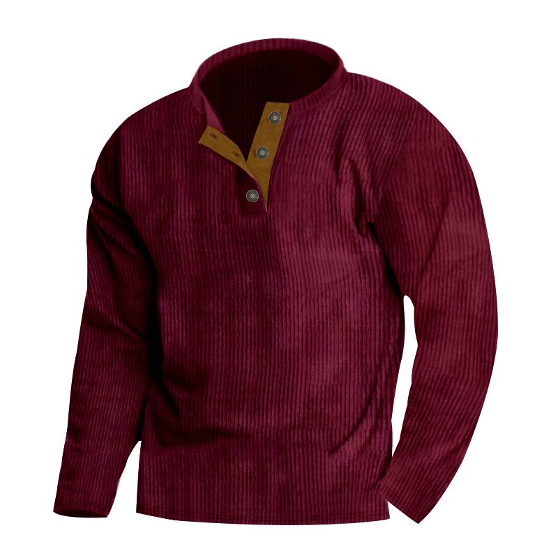 Men's Outdoor Corduroy Long-Sleeve Henley Hoodie - Solid Color, Spring/Autumn 2025 Collection