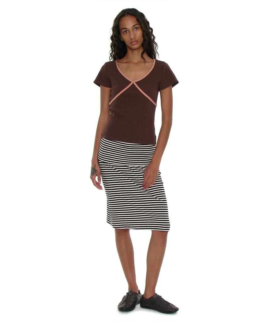 PARTIMENTO WOMEN Pwc Contrast Binding V-Neck Top_Brown