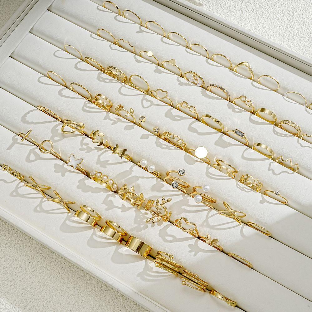 68ks/set Drip Butterfly Heart Ring Set Zirkonové zlaté prsteny pro ženy Šperky Příslušenství