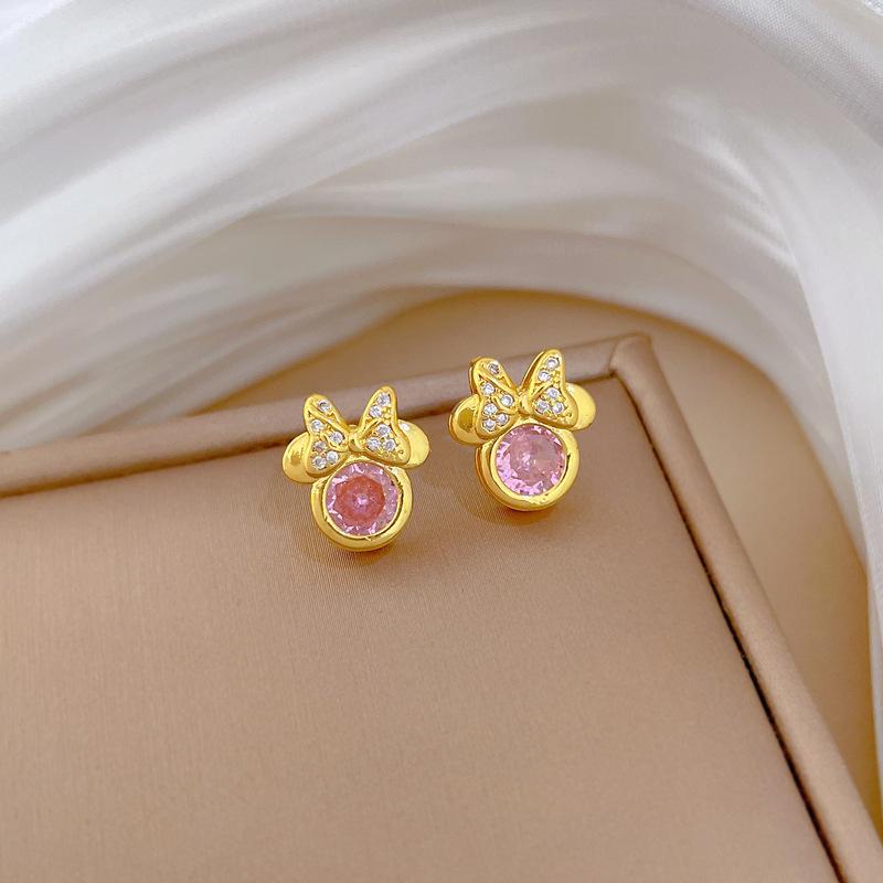 Bow Cat Set Light Luxury Temperament Gorgeous Full Diamond Necklace Female Versatile Collarbone Titanium Steel Chain