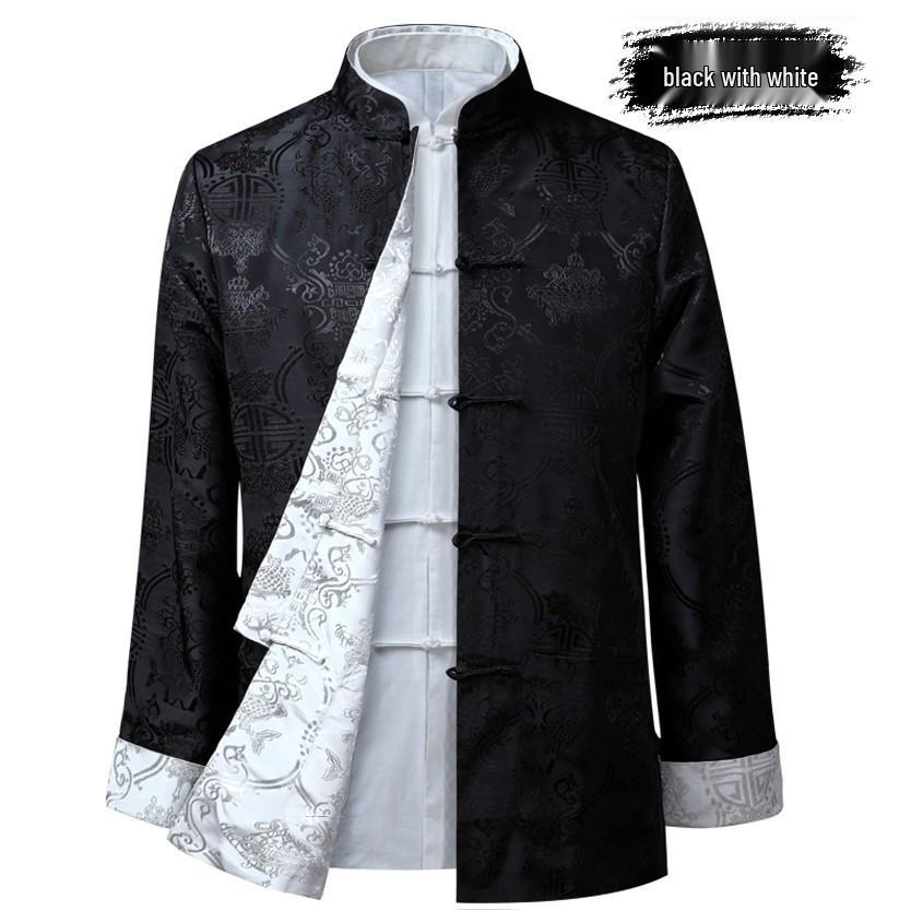 Men's Double-Sided Tang Suit Jacket – Spring/Autumn Ethnic Style with Frog Buttons and Stand Collar