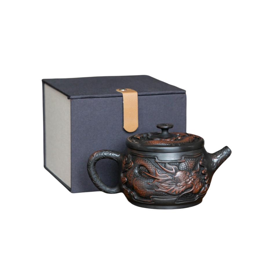 Purple Pottery Vintage Handmad Teapot Ceramic Carve Kung Fu Teapot Single Teapot Pu'er Tea Making Tea Sets Chinese Tea Pot