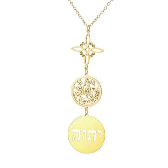 Stainless Steel Double Pendant Necklace with Witch Knot & Star