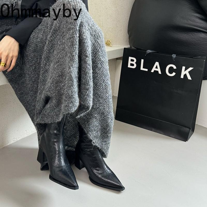 Pointed Toe Thick Heel Women Mordern Ankle Boots Ladies Elegant Party Dress Slim Short Booties Autumn Winter Womem'S Shoes