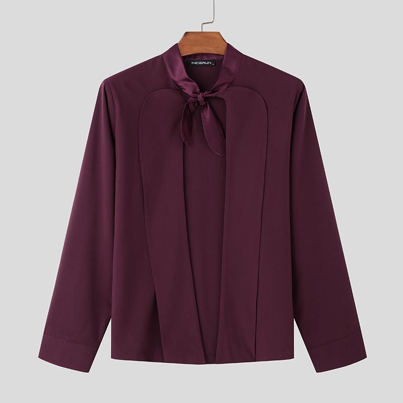 

INCERUN Мужские рубашки с открытым передом и V-образным вырезом из сатина, однотонные повседневные рубашки для вечеринок