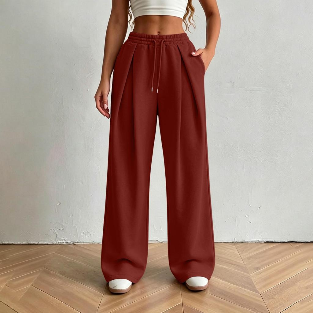 Women’s Fashion Loose Fit Elastic High Waist Drawstring Pocket Sports Casual Pants for Daily Wear and Activities