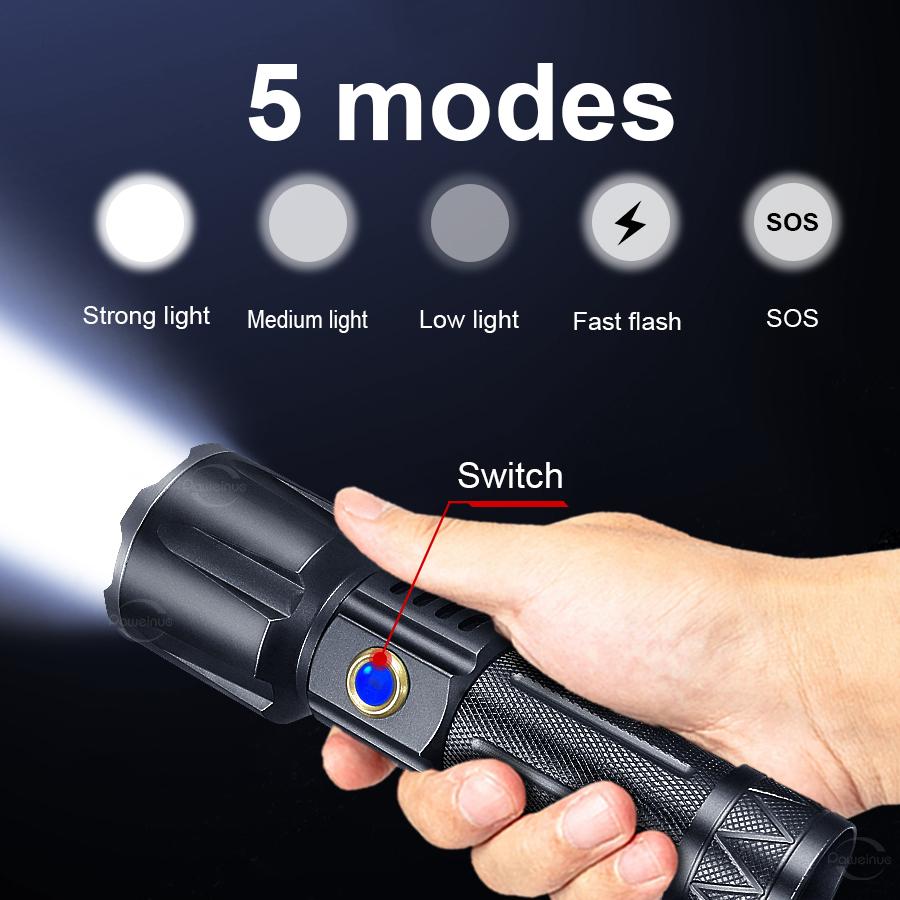 XHP360 LED Powerful  Flashlight High Power Flash Light Rechargeable  USB Torch Waterproof Zoomable Hand Lamp Outdoor Camping Fishing Lantern