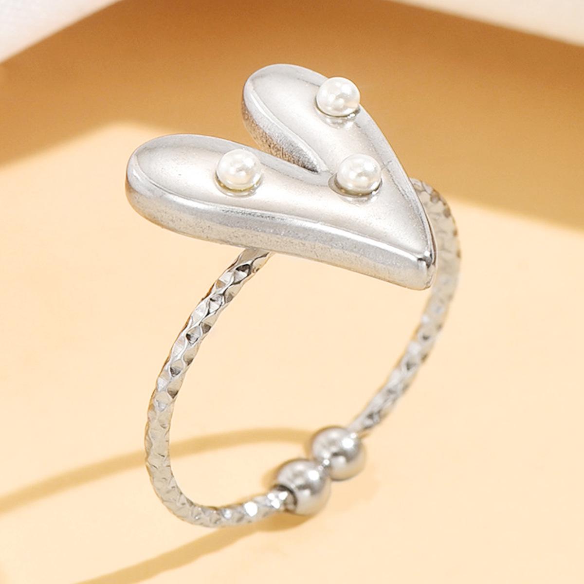 

Милое Кольцо в Стиле Феи в Форме Сердца для Женщин - Милые Украшения из Нержавеющей Стали с Имитацией Жемчуга