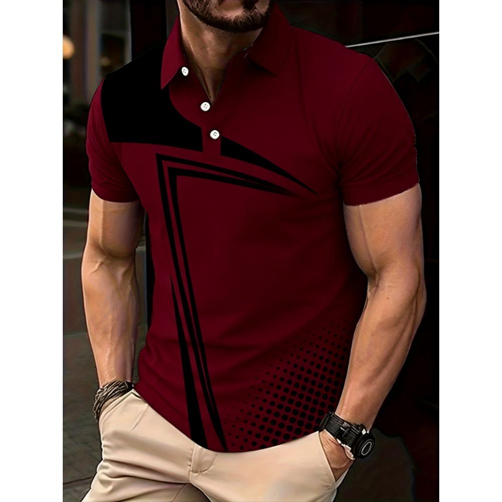 Men's Casual and Fashionable Short Sleeved Polo Shirt, 3D Printed T-shirt with Pattern