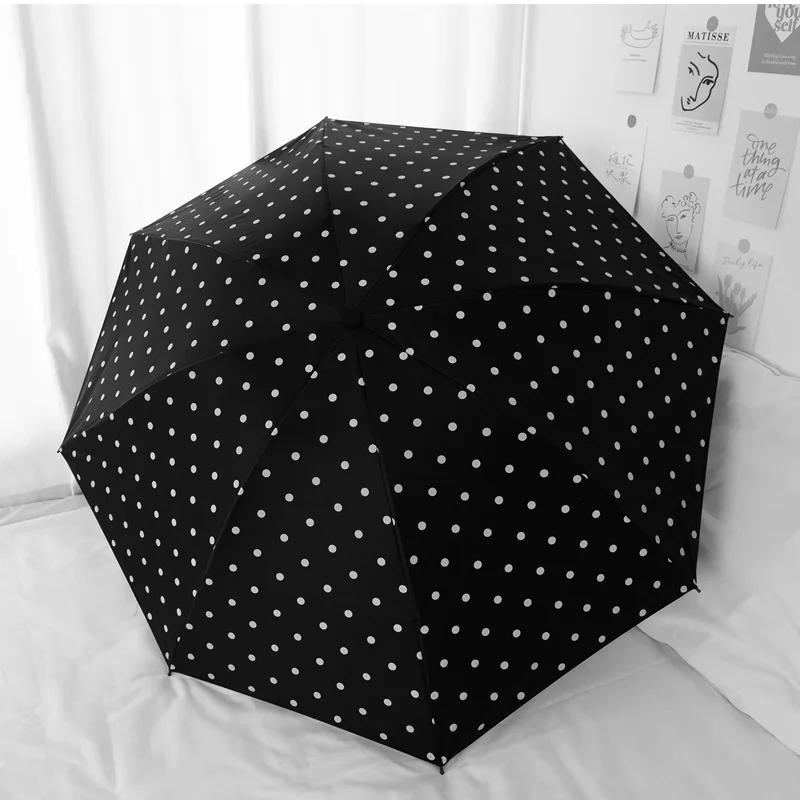 Compact Polka Dot Sun Umbrella UPF 50+ UV Resistant Foldable Black Coating for Outdoor