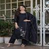 Elegant Embroidered Silk Kurti Pant Set with Scalloped Lace Dupatta