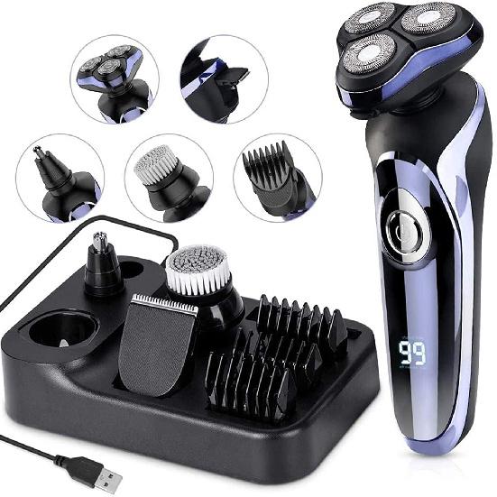 Electric Razor for Men, 4 in 1 Rotary Men Shaver Beard Trimmer, Electric Shaver Waterproof USB Fast Charging, Cordless Beard, Nose, Hair Trimmer, Men 4 in 1
