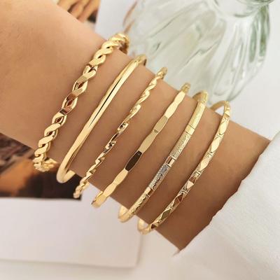 6Pcs Punk Gold Chain Bracelet Set Alloy Irregular Bangles Twist Cuban Colorfast Women Jewelry Gift