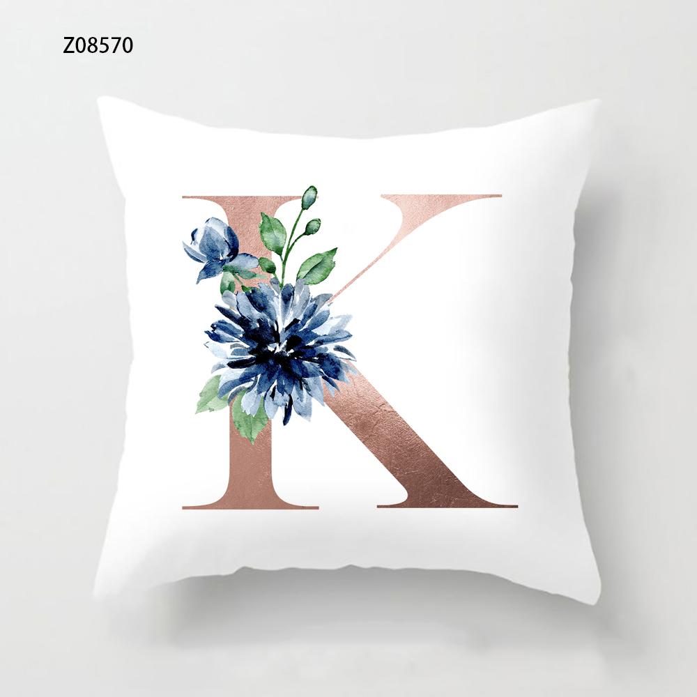 Pink Initials A B C Pillowcase Alphabet Flowers Home Sofa Decor Cushion Cover Living Room Bedroom Bed Decorative Pillow Cover