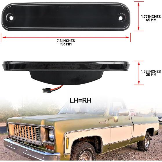 LED Side Marker Lights for 1973-1980 GMC Chevy C/K Series Pickup Trucks, K5 Blazer, Suburban - Amber Front Bumper Side Marker Repeater Lamp Kit LH RH