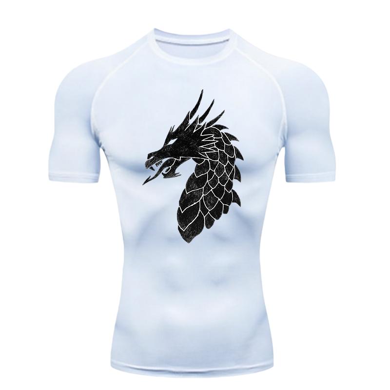 Dragon Pattern Men's Sports T-shirt for Fitness Training Gym Jogging Running Workout Compression Shirt Short Sleeve Rashguard