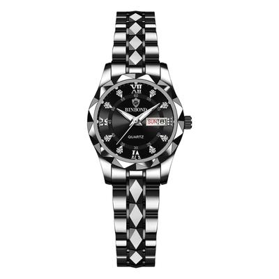 Waterproof and Rainproof Wristwatch with Luminous Round Stainless Steel Calendar Black and Rhinestone Perfect for Business or Formal This Pair Watch