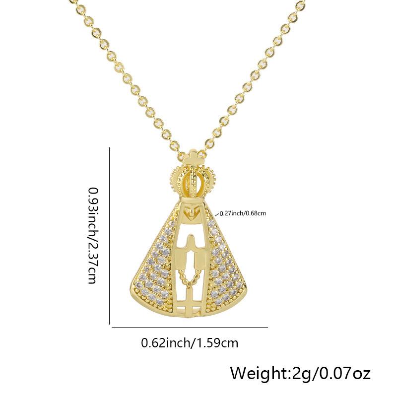 

Религиозное ожерелье с подвеской Девы Марии - Гипоаллергенная медная цепочка с покрытием и кубическим цирконием, славянский крест Style B