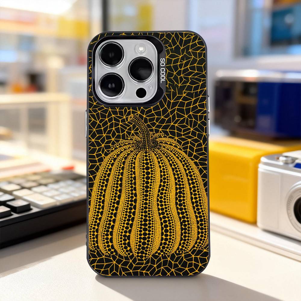 Pumpkin Yayoi Kusama Art For iPhone 17,16,15,14,13,12,11,Pro,Max,Plus,E,Air,Mini Anti Fall Black Matte Hard Bumper Phone Case