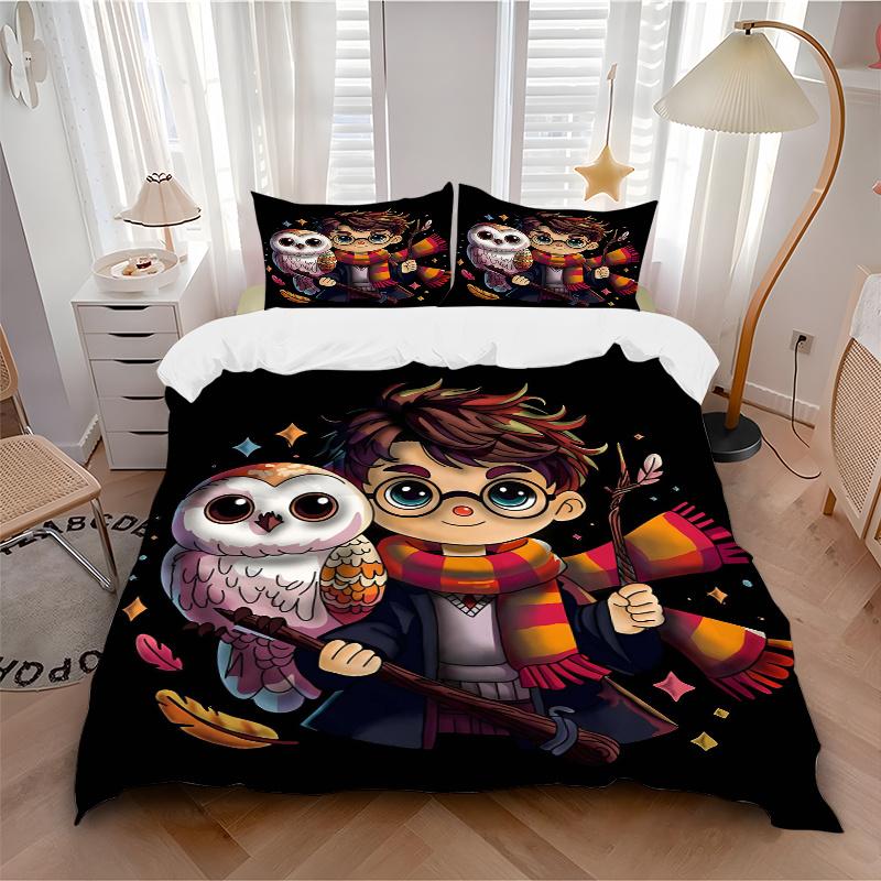 3pcs Harry Potter Printed Quilt Set - Includes 1 Quilt Cover and 2 Pillowcases, Machine Washable - Suitable for All Seasons.L057