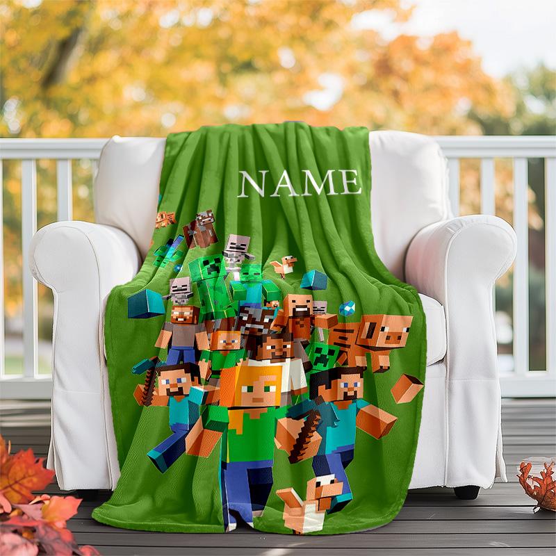 Customizable Minecraft Throw Blanket – Personalized Name, All-Season Cozy Snug Blanket, Machine Washable, Personalized Blanket
