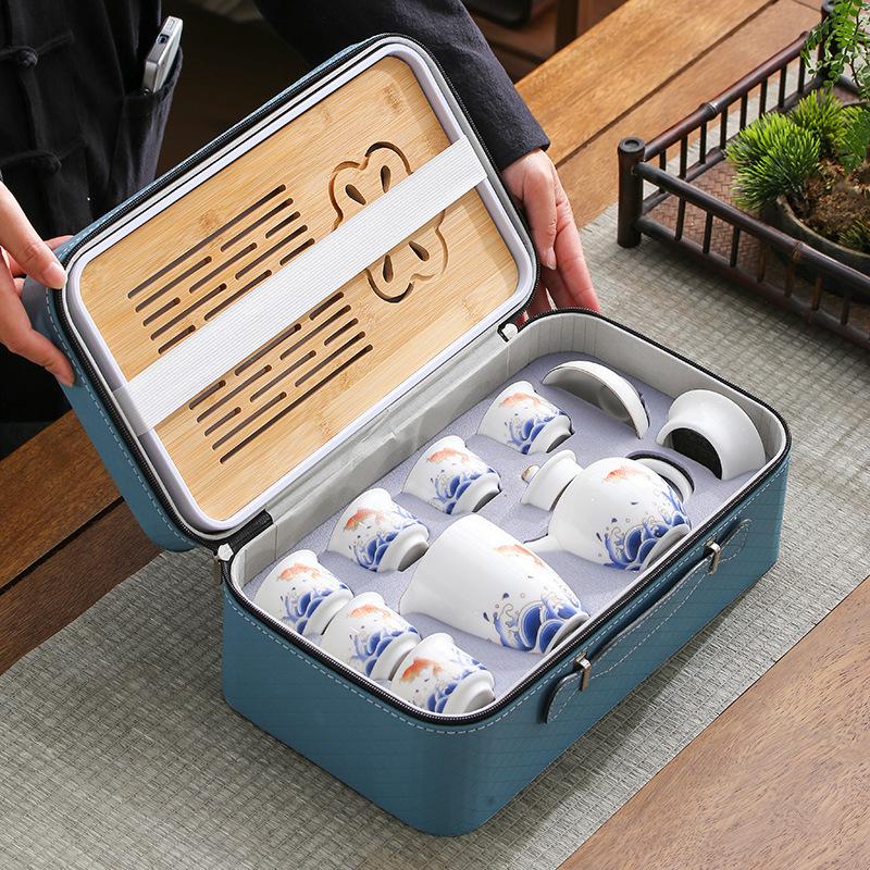 Travel tea set 2024 new portable storage bag suet jade outdoor camping teapot teacup tea tray