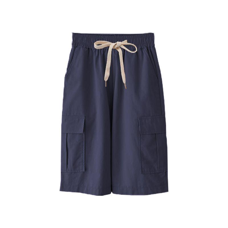 

2025 New Cargo Shorts Women Summer Fifth Pants Casual Loose Plus size Chubby Girl Sports High Waist Middle Pants Deep Blue L