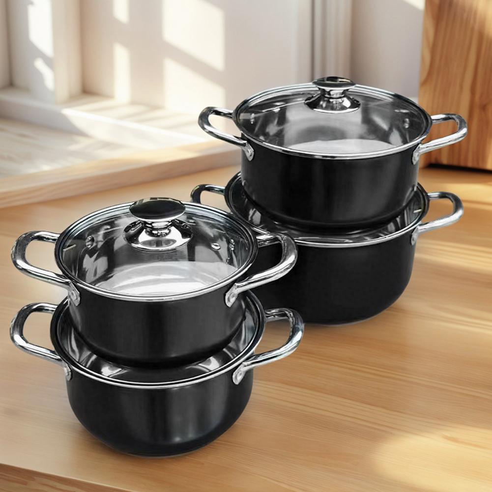 8Pcs Stainless Steel Cookware Set with Glass Lid Soup Pot Set Anti-Scratch Stockpot Cookware Suit for Soup Cooking Stove