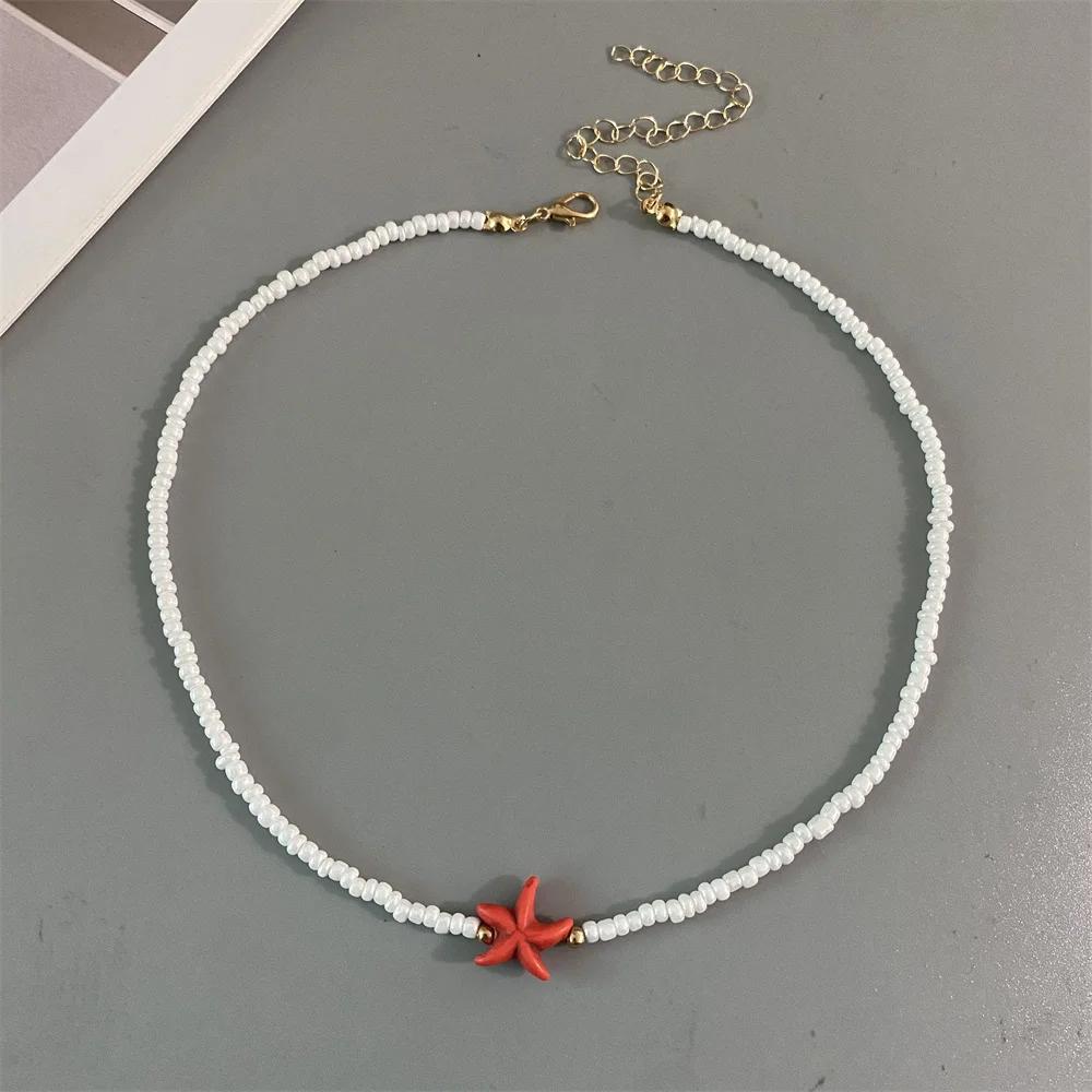 Shell Starfish Woman Short Necklace Summer Bohemian Holiday Gift Handmade Choker White Seed Beads Neck Jewelry Holiday Gifts