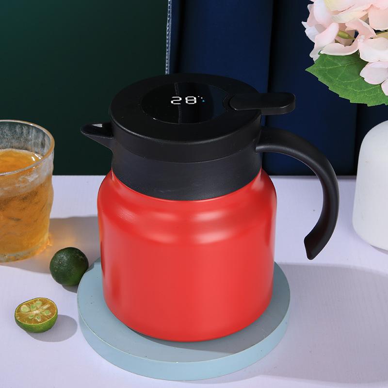 Ny Temperaturvisning Bryggtekanna Stor Kapacitet Rostfri Termoskanna Hushålls Te-separationskanna med Handtag