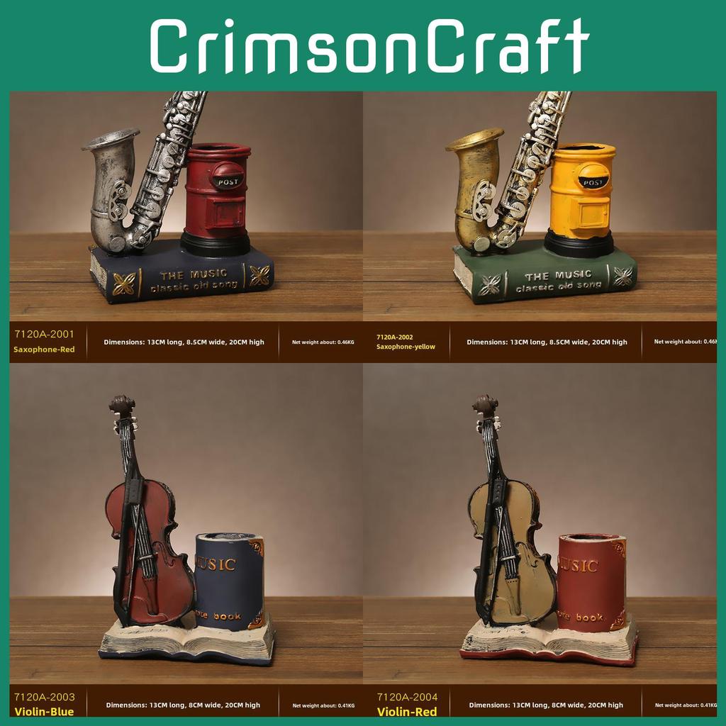 Resin Classic Violin Pen Organizer For Desktop Decoration In Living Study Room