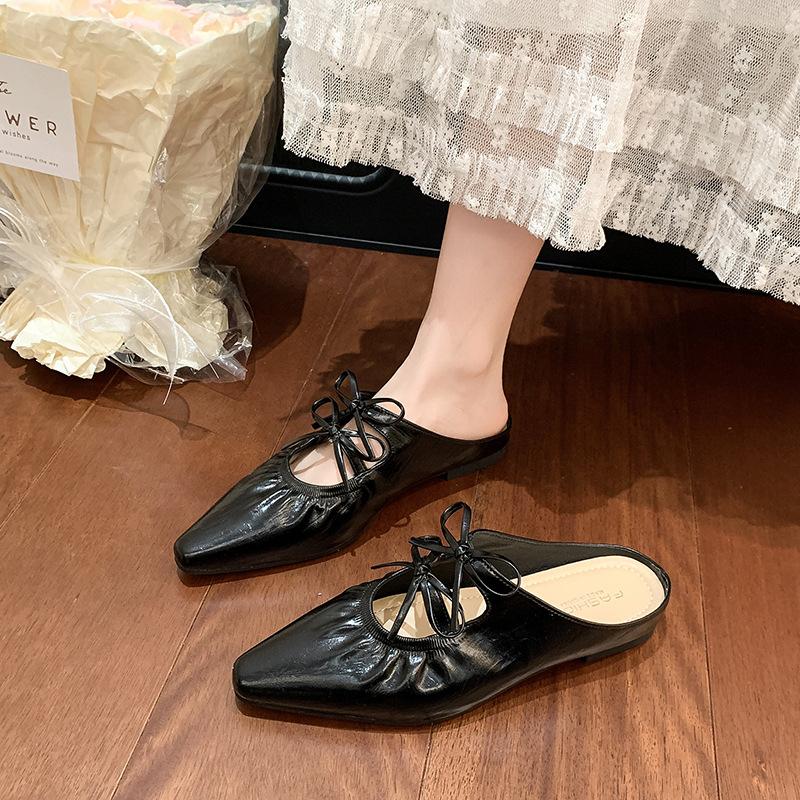 French Bow Bag Head Cool Slippers Female Summer Wear Fairy Style Flat Half Slippers Fashion Sandals