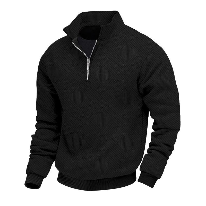 Autumn and Winter American Retro Heavy Jacquard Long-sleeved Lapel Zipper Men s Loose Casual Sweater S чёрный