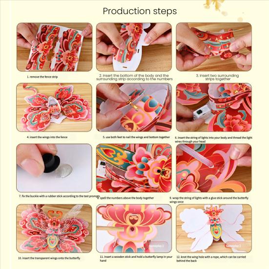 Butterfly Lantern Handheld Spring FestivalDecor DIY Chinese Traditional Lantern for Hanfu Cosplay Chinese New Year Mid-Autumn Festival Decoration