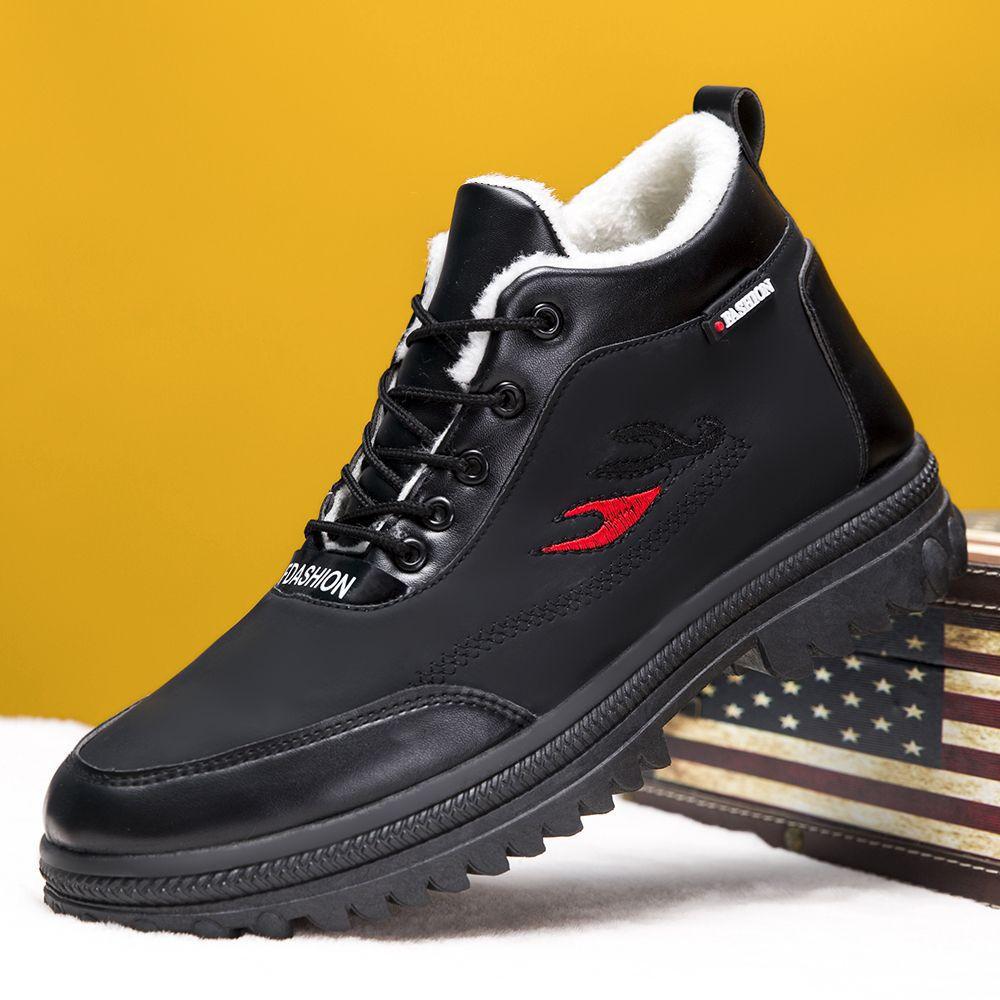 2025 winter new velvet men's high-top cotton shoes men's snow boots thick-soled non-slip leather waterproof dad cotton shoes