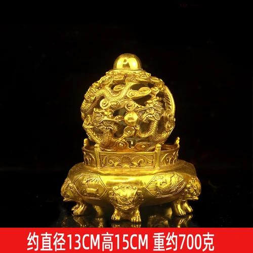 13x15cm Brass Nine Turn Qiankun Dragon Tripod Feng Shui Accessories Attract wealth living room shop office Wine cabinet decorate