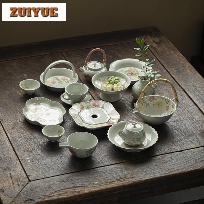 Chinese Style High-foot Tea Snack Fruit Dishes Creative Pastry Plate Household Plates For Food Tea Ceremony Supplies Ornaments