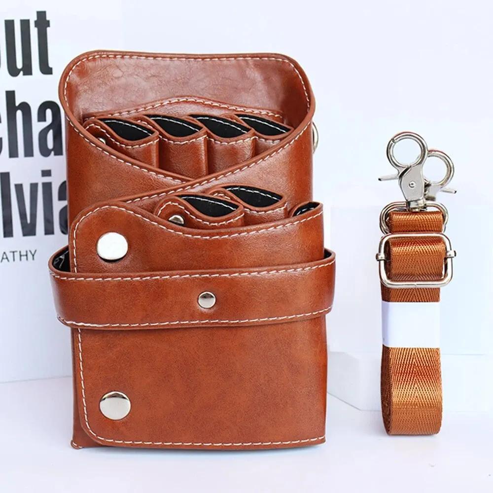

BEPAN Hairdressing Scissor Bag Barber Kit Unisex Leather Salon Barber Hairdressing Scissor Shears Holster Hair Stylist Tools Waist Bag коричневый