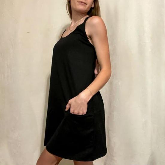 Women's Nightgown Sleeveless Chemise Pajama Dress Spaghetti Strap Racerback Tank Dress with Pockets