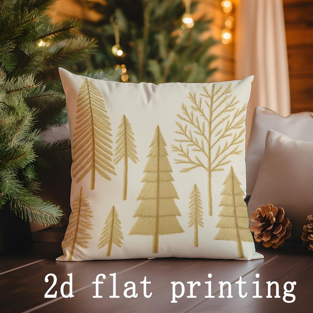 Home Decor Golden Christmas Trees Patterned Pattern Cushion Cover Suitable for Sofa Bedroom Car Pillow Cover