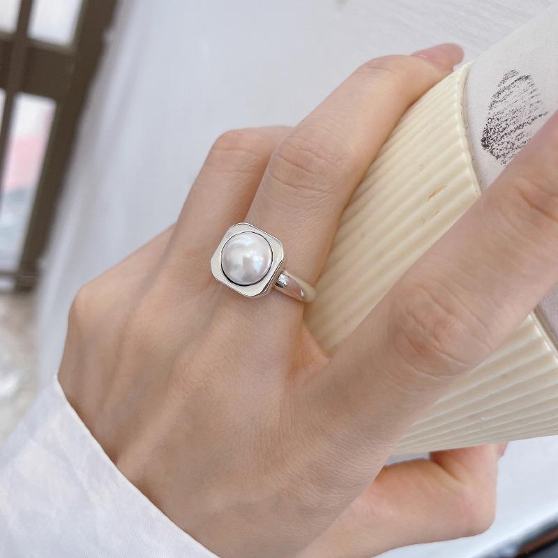 Contemporary Square Pearl Ring For Women Unique Korean Design Adjustable Comfort For