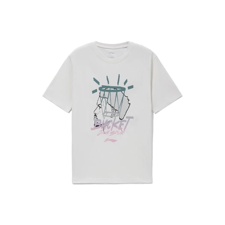 Li-Ning Sports Basketball Series Basketball Portrait Printing Round Neck Short Sleeve  White  Men s AHSS023-2 L