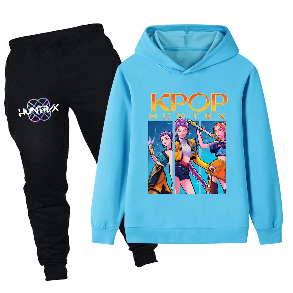 PB1211 Kinder Jungen Mädchen Kpop Mira Zoey Rumi Druck Langarm Kapuzenpullover Hose Hosen Kleidersets