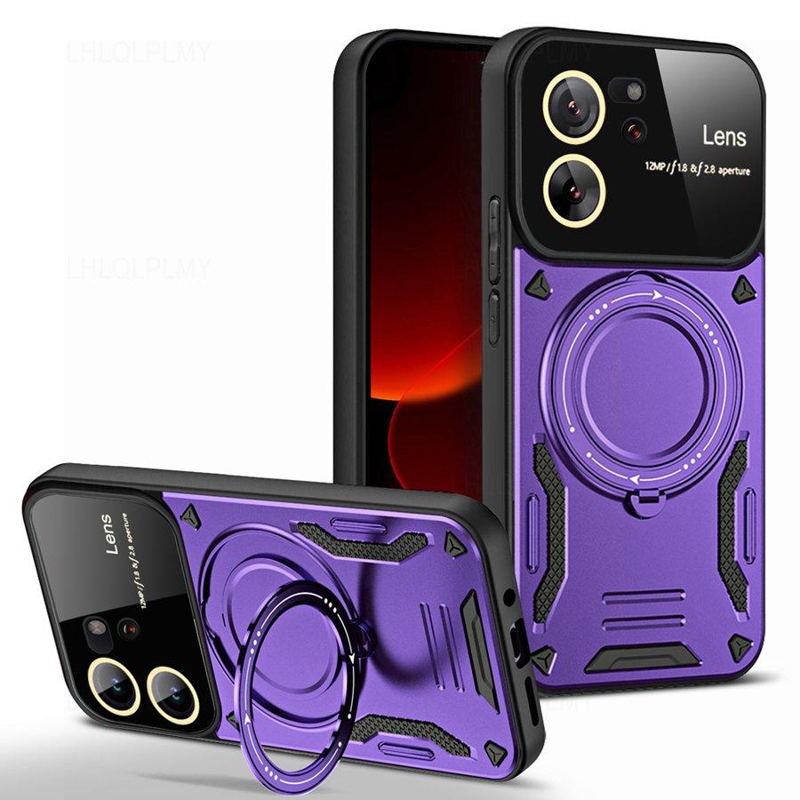 Rotating Folding Bracket Large View Phone Lens Protection Cover For Samsung Galaxy S20 S21 FE S23 Plus S24 S22 Ultra Xiaomi Redmi Note Poco Armor Case