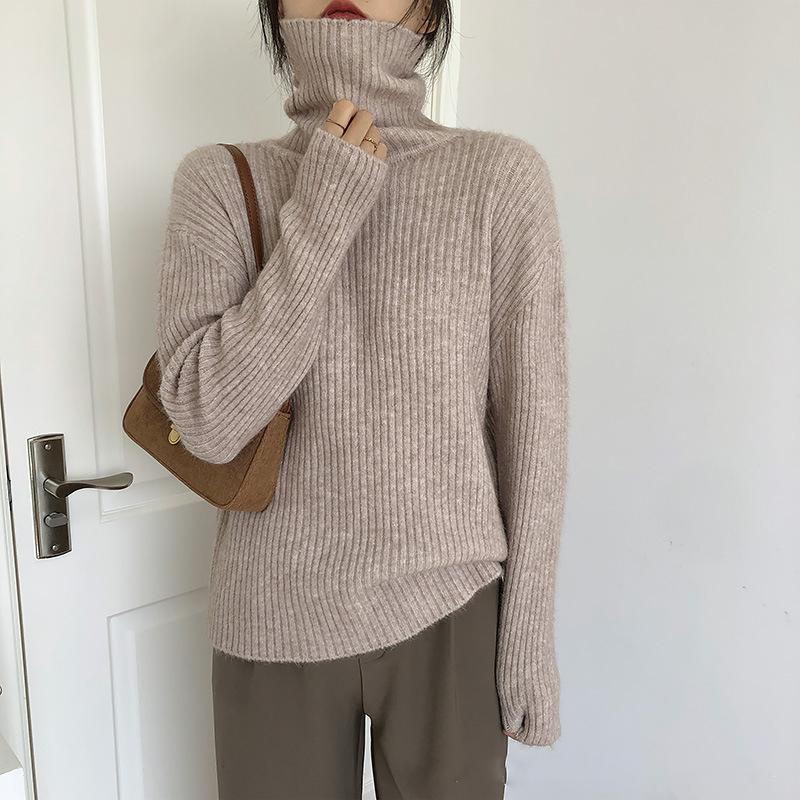 Hirsionsan свободный простой вязаный свитер с длинным рукавом женский осенний элегантный модный базовый джемпер женский повседневный водолазка однотонные мягкие пуловеры One size