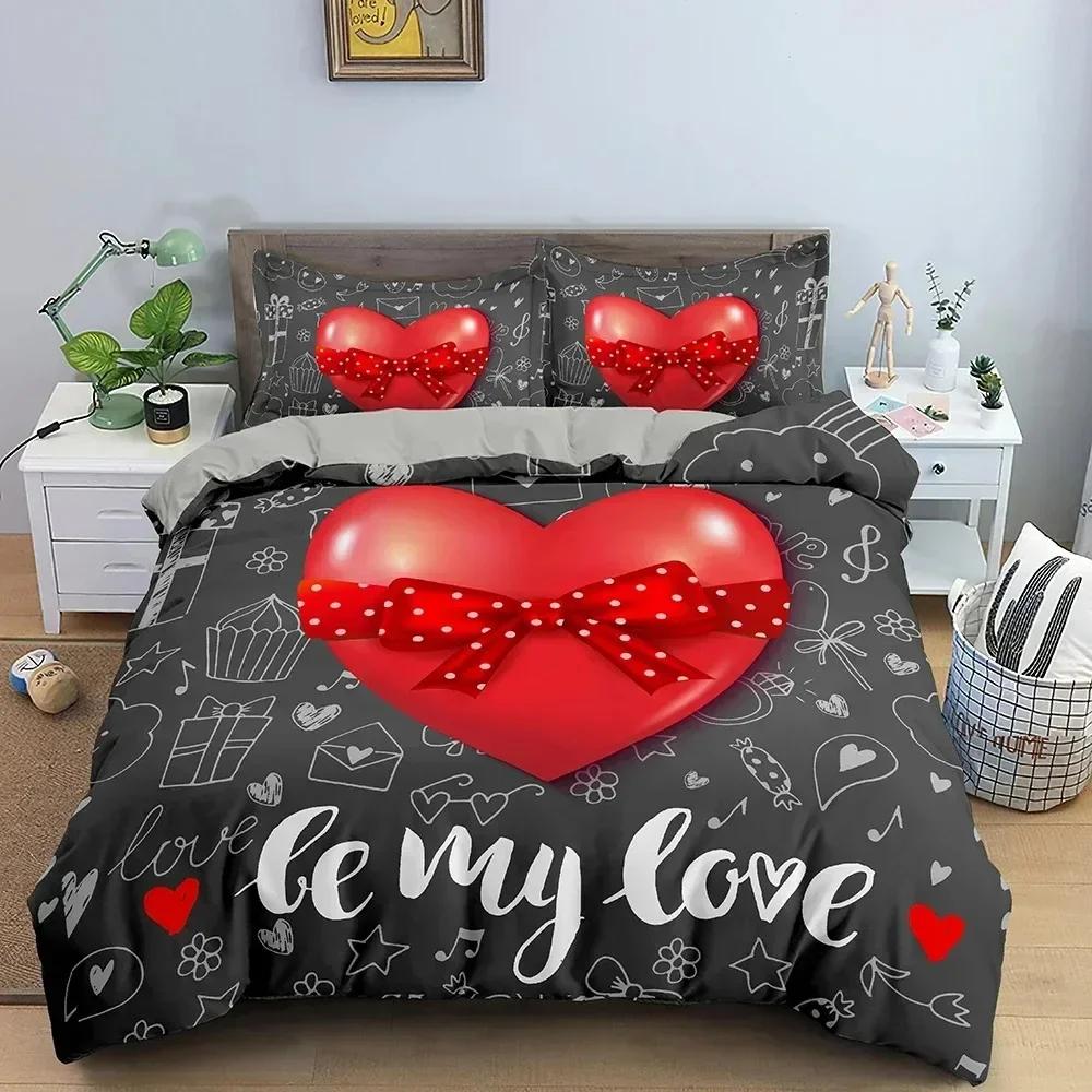 New 3D Love Heart Duvet Cover Valentines Gift Bedding Set for Girls Women Couples Soft Polyester Quilt Cover Home Textile