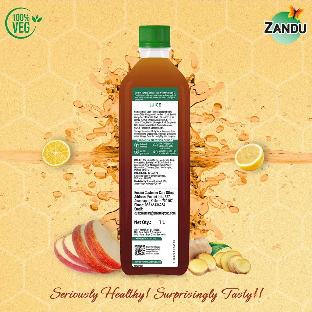 Zandu Lean & Slim Juice 1 Litre With Honey & Apple Cider Vinegar For Healthy Weight Management
